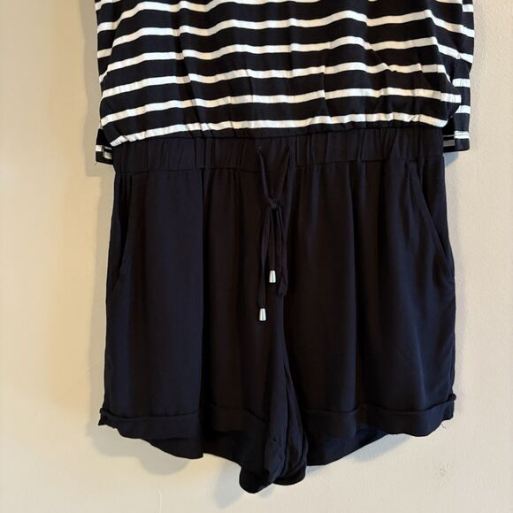 Elevenses Anthropologie Shorts Romper Black White Nautical Stripe‎ Size M - Picture 4 of 15